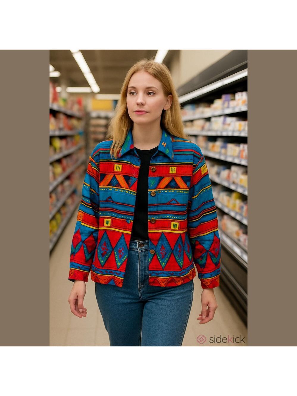 Vintage Vibrant Multicolor 100% silk Jacket beaded geometric design